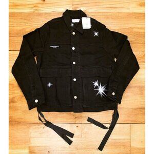 Lifted Anchors Asrto Glare Denim Jacket Mens Size S Black Streetwear Heavy NEW